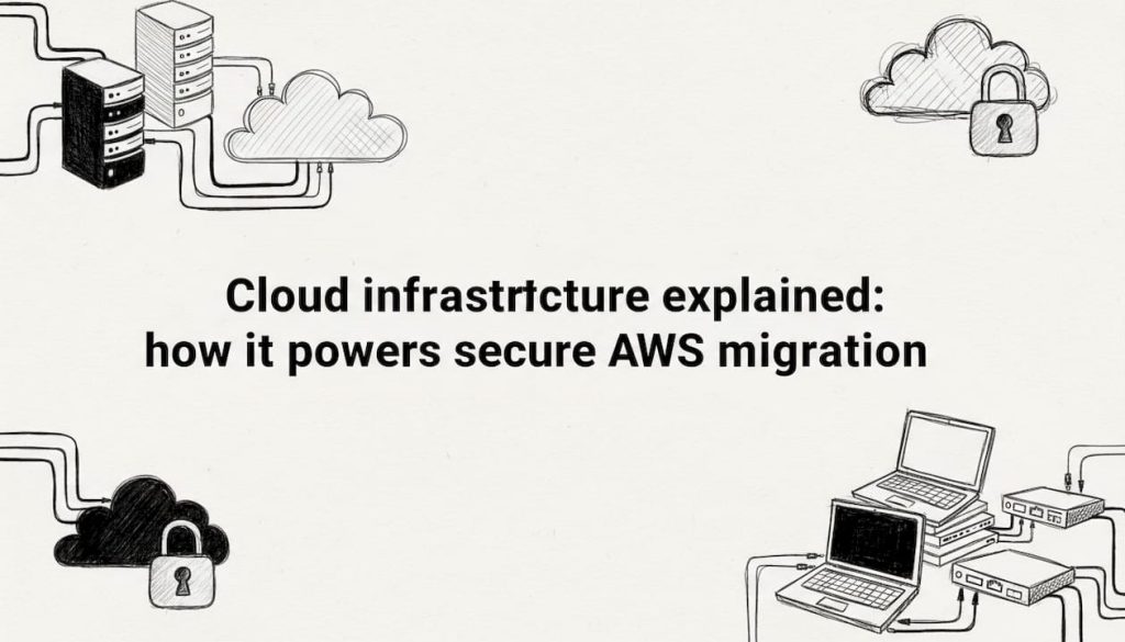 Hand-drawn cloud and servers title card illustration