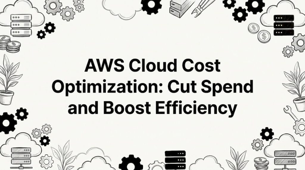Title graphic with cloud icons, tools and gears framing clear center