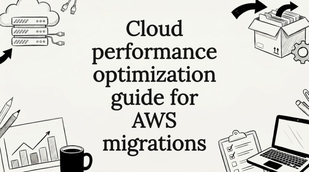 Decorative cloud migration performance title card illustration