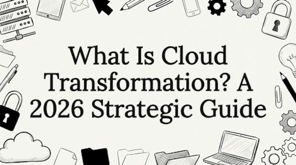 Cloud transformation decorative title card illustration
