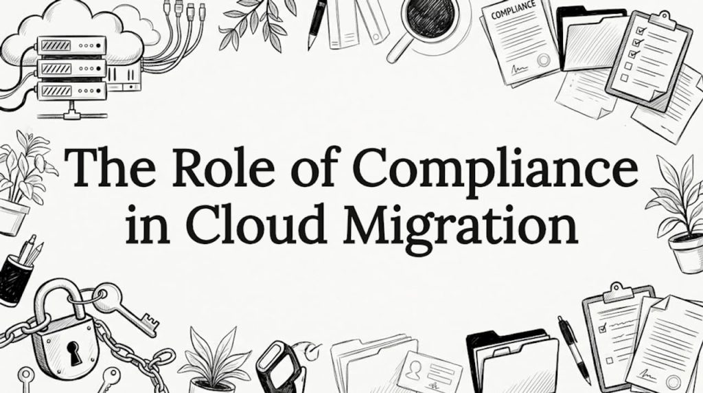 Decorative title card with compliance and cloud icons