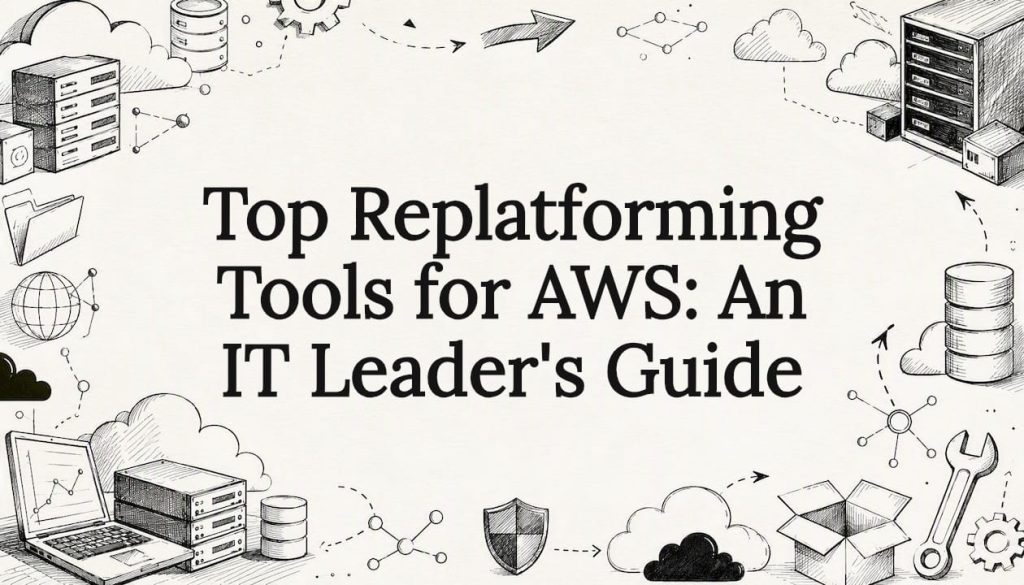 Decorative title card illustration for AWS replatforming article