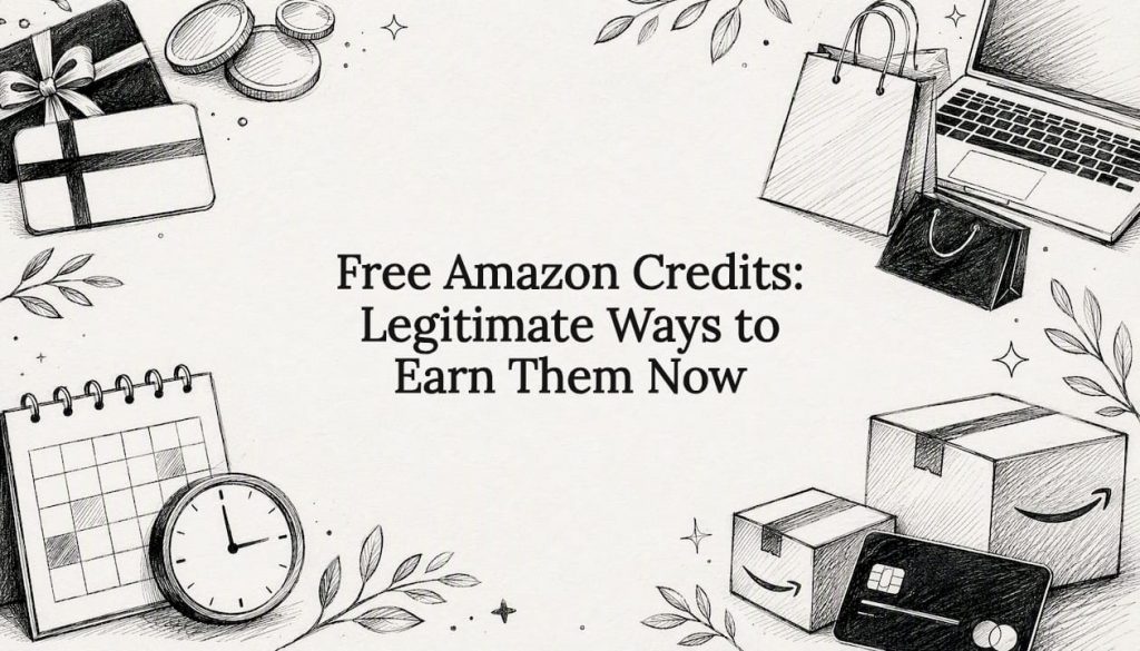 Decorative title card illustration with Amazon-related icons