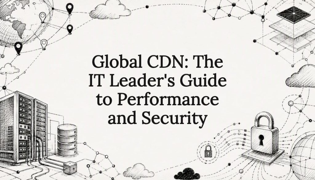 Decorative title card illustration of global network and cloud infrastructure