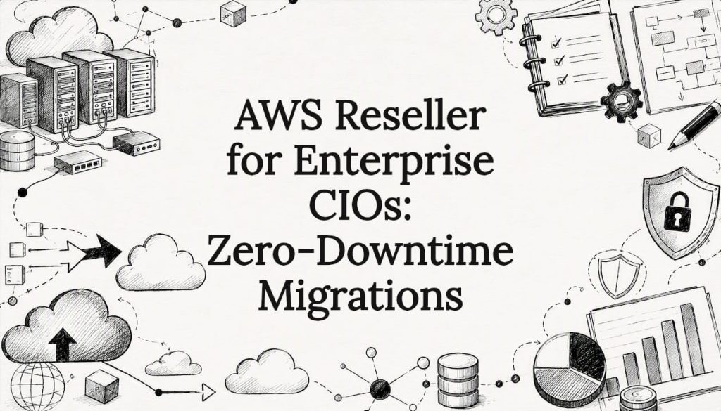 Decorative title card illustration framing AWS migration theme